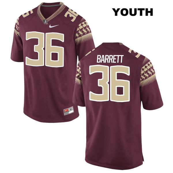 Youth NCAA Nike Florida State Seminoles #36 Brandon Barrett College Red Stitched Authentic Football Jersey NMJ1569YN
